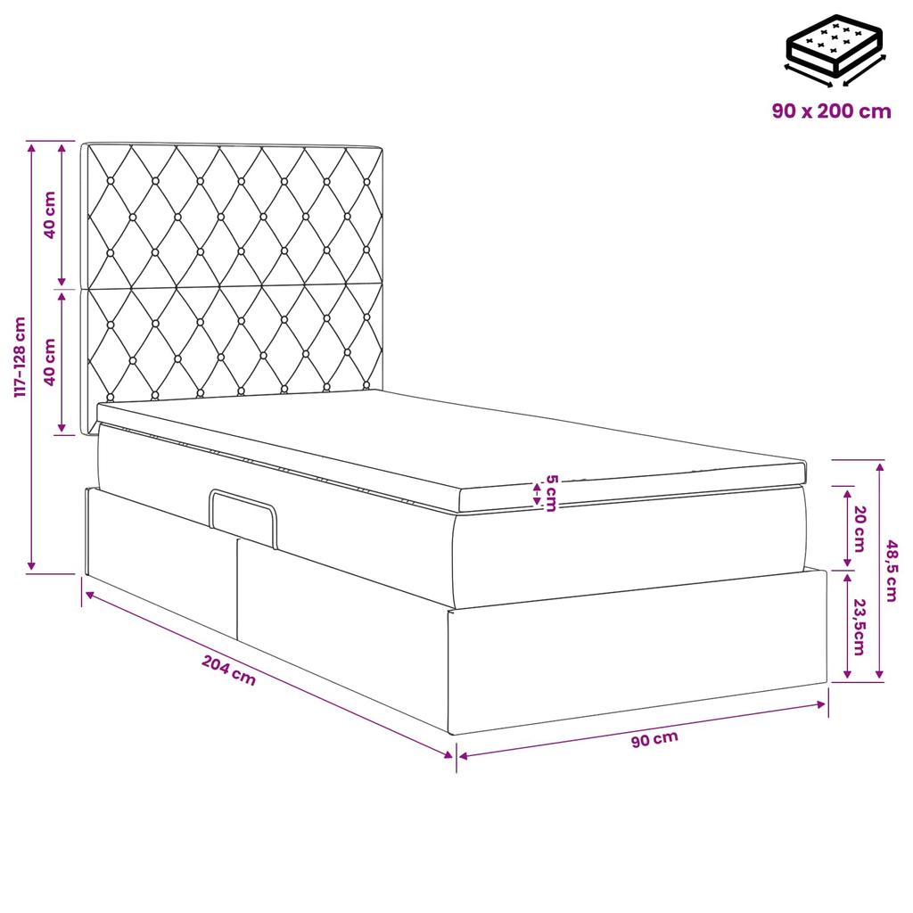 Storage Bed with Mattress Dark Green 90 X 200 Cm Velvet