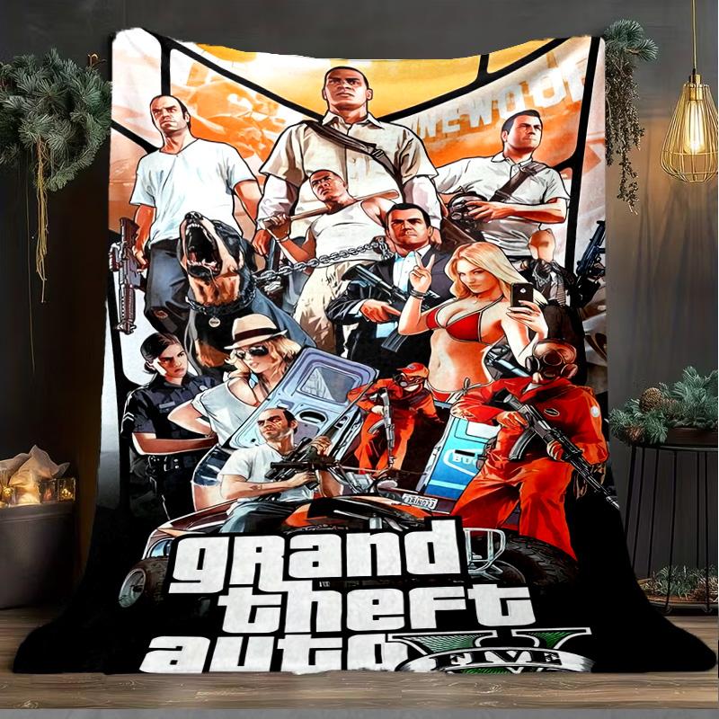 1PC Theft Auto Blanket Flannel Throw for Sofa, Indoor, Camping, Living Room, Office, Chair, And Bed Soft Birthday Christmas Gift