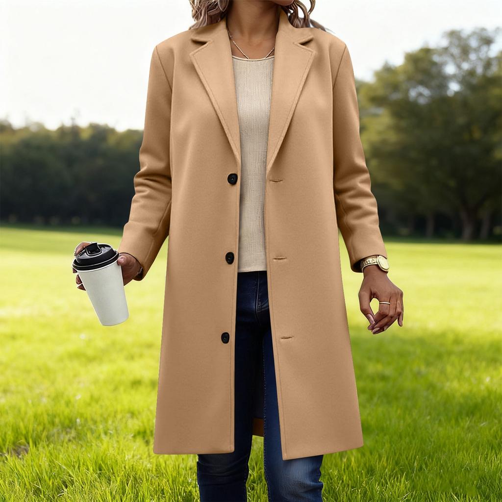 Women's Loose Comfortable Casual And Fashionable V-neck Long Sleeved Solid Color Woolen Jacket