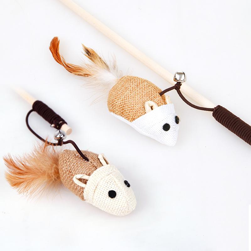 Wooden Fabric Cat Toy With Bell Cat Rod Pet Cat Toy Supplies Pet Toys