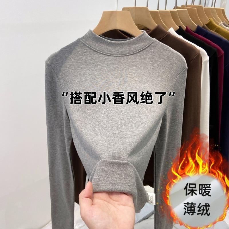 Semi-turtleneck slim-fit polished thermal bottoming shirt women's autumn and winter angora red inner long-sleeved shirt top