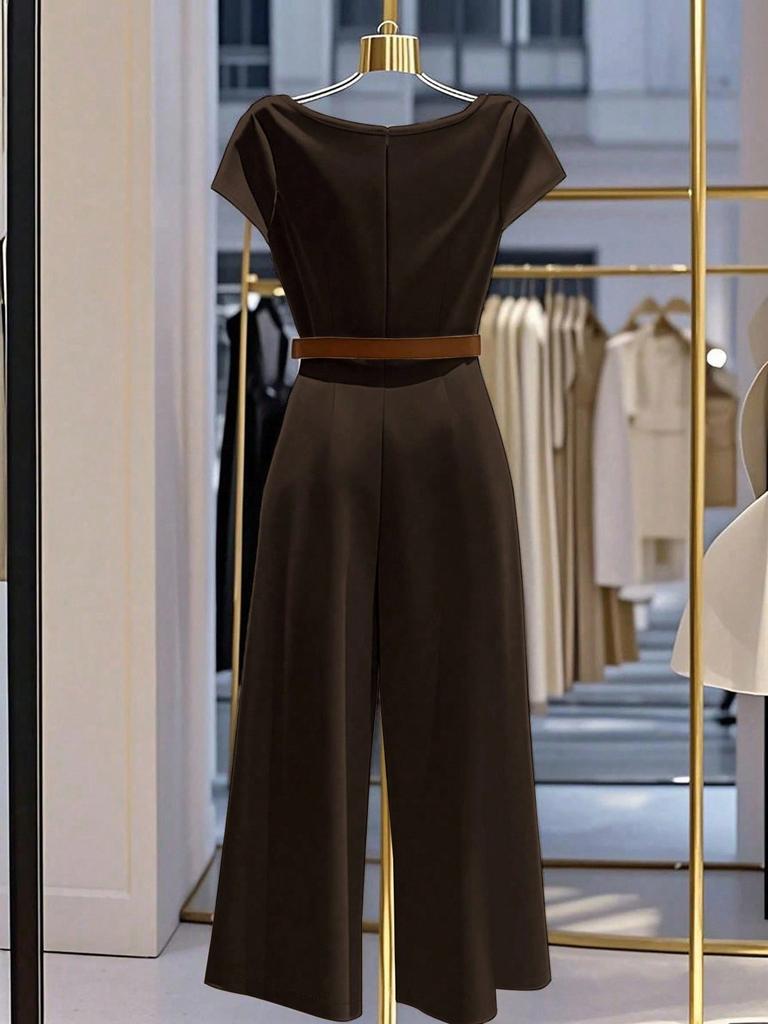 Elegant European and American Style Satin Jumpsuit with Pile Collar and Wide Legs for Women