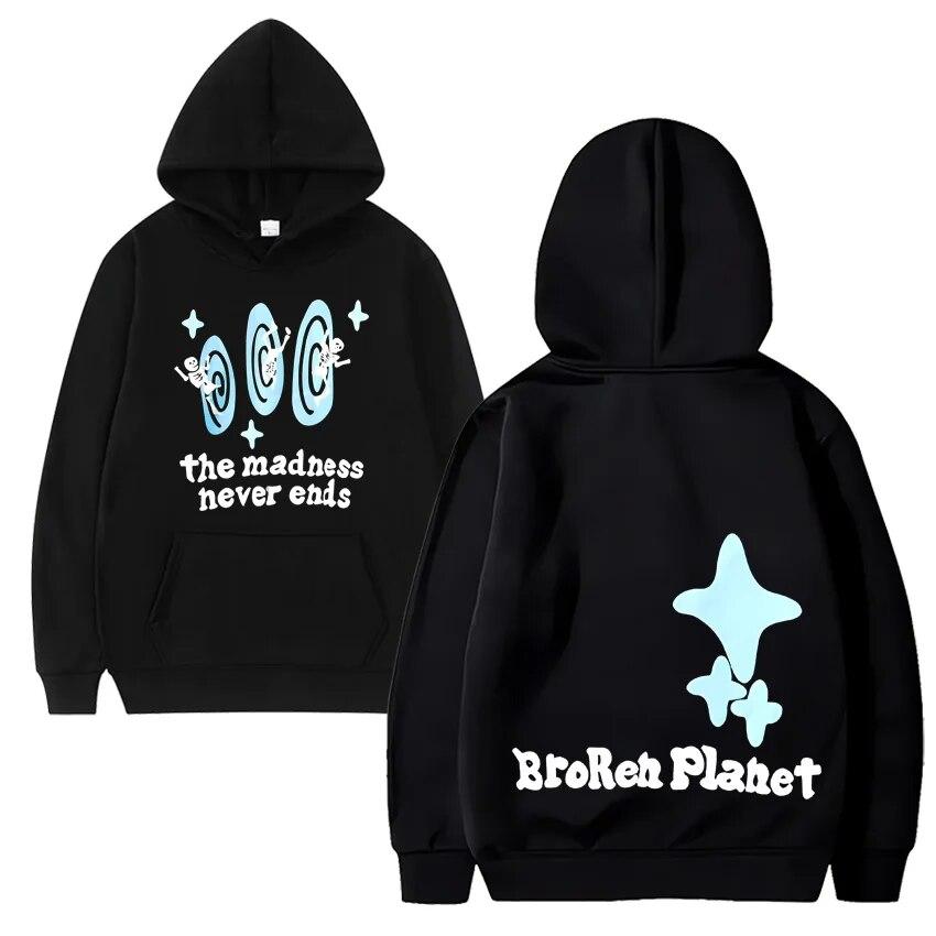 

Модная толстовка с капюшоном The Madness Never Ends в стиле Харадзюку, женская готическая одежда унисекс, свободный флисовый пуловер унисекс с длинными рукавами, толстовка