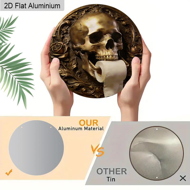 2D Flat Aluminum Gothic Black Skull Bathroom Sign Metal Wall Decor, Guest Bathroom Hanging Sign Decor Farmhouse Wall Decoration Sign for Toilet