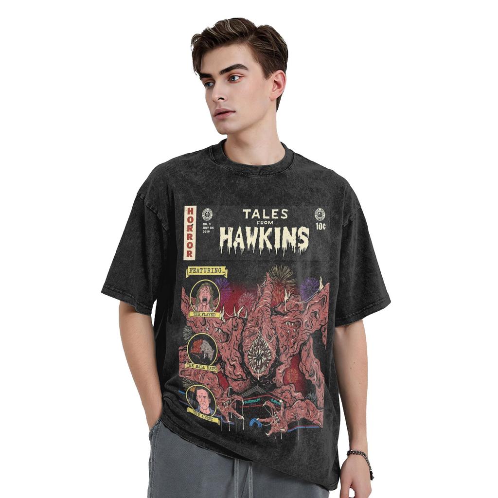 Tales from Hawkins T Shirts Hip Hop Washed 100% Cotton Oversize T-Shirt Fashion Men Women Tops Streetwear Printed Tee Shirt