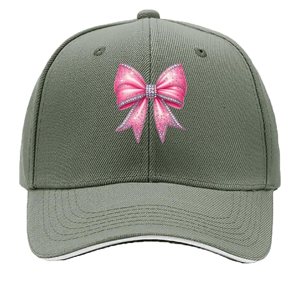 Pink Glitter Rhinestone Bow Sparkle Ribbon Design Sandwich Baseball Cap Unisex Women Sun Cap Outdoor Workouts Hat