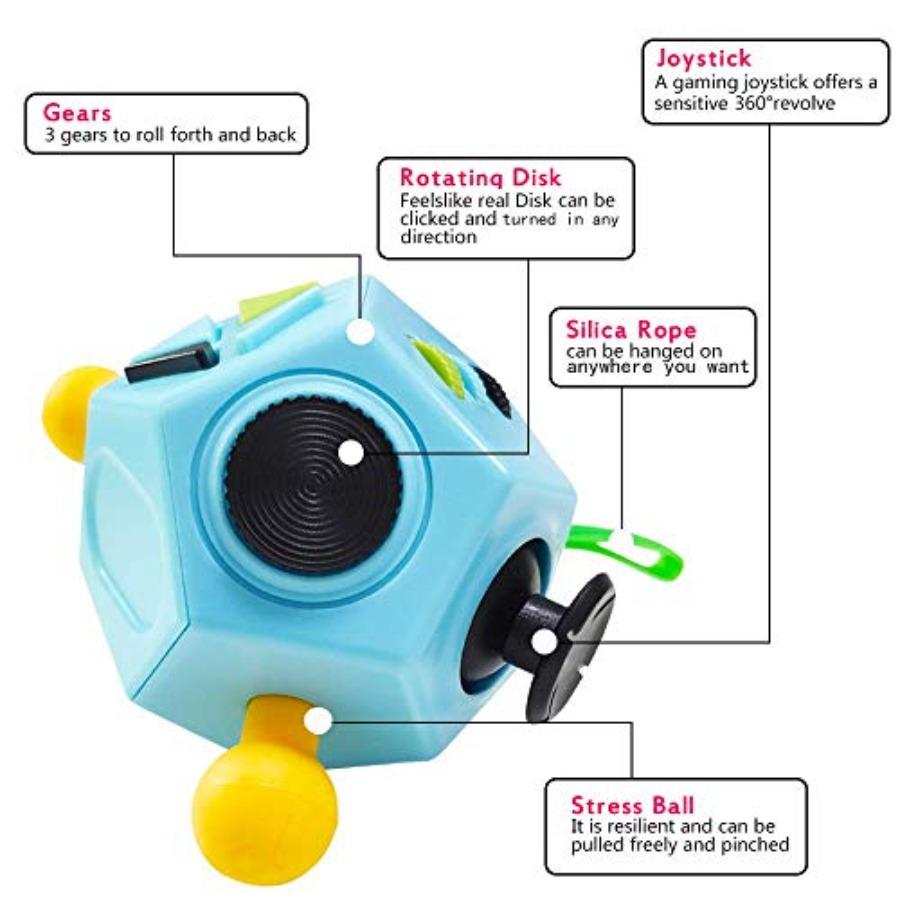 12 Sided Finger Cube Toys, Fidget Toys Relief Stress, And Anxiety Depression For Adults Blue, Normal