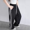 Black and white casual sweatpants women's spring, summer and autumn lace drawstring high waist drape loose sunscreen ice silk wide-leg pants