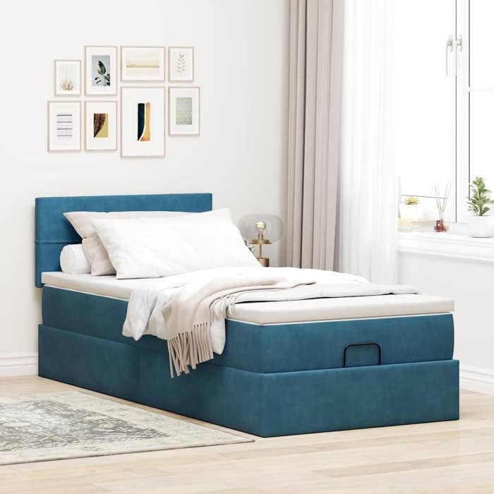 VidaXL Cadre de lit ottoman avec matelas bleu foncé 80x200 cm velours, cadre de lit, cadre de lit rembourré, cadre de lit 3311739