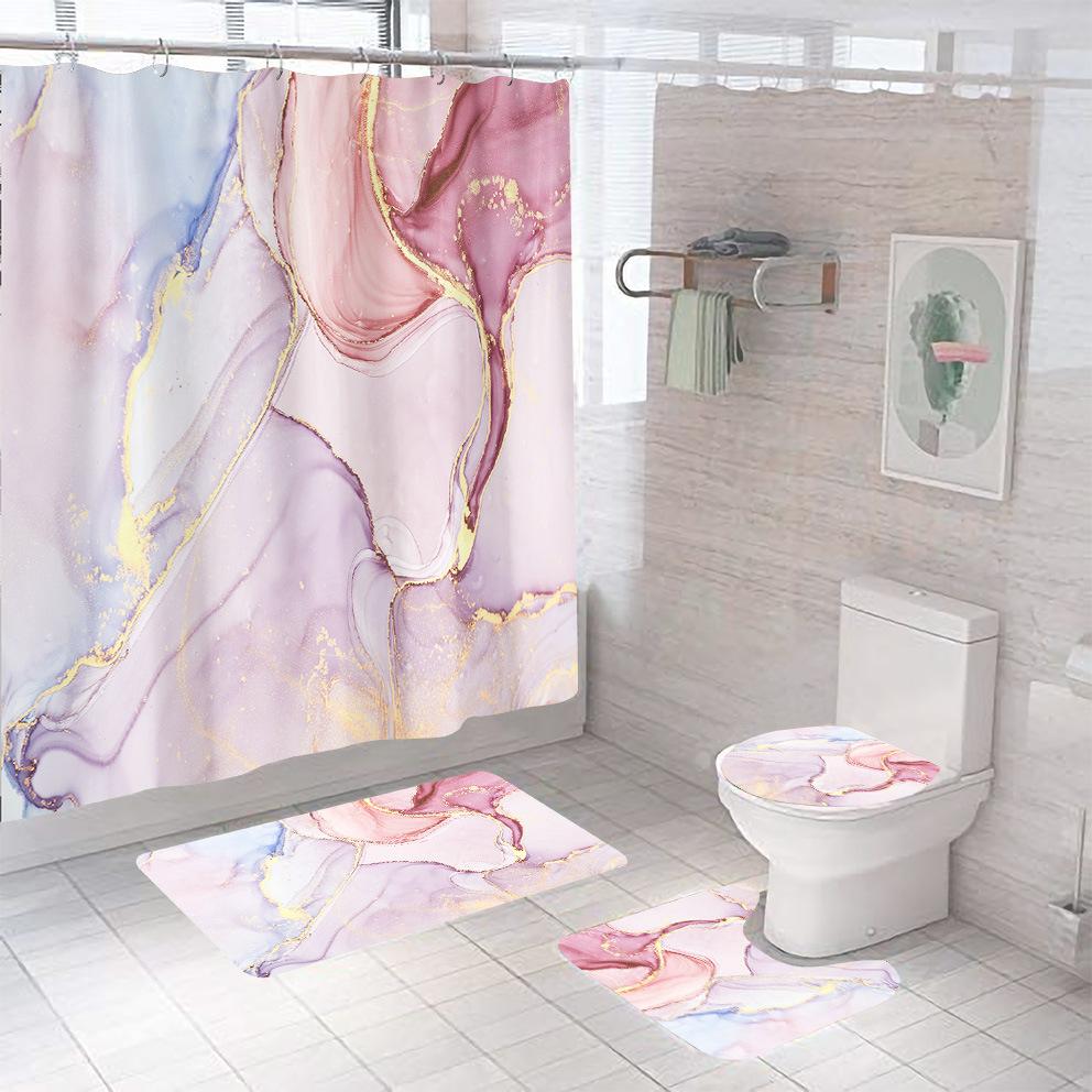 Bathroom Shower Curtain Four-piece Digital Printing Marble Waterproof Shower Curtain Toilet Partition Curtain Bath Mat