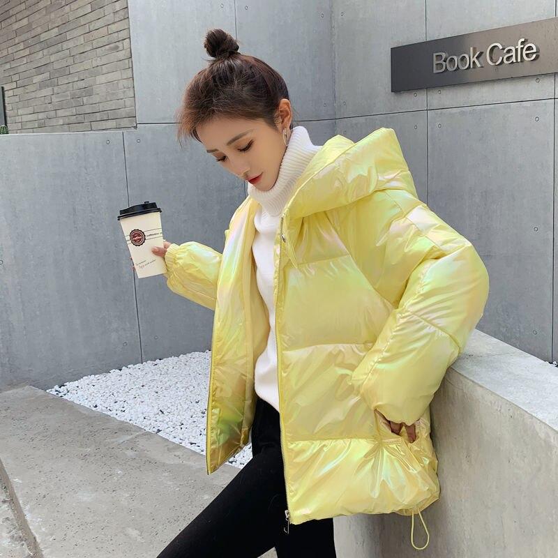 Winter Warm Bright Leather Bread Parkas Coat Loose Pink Women Jackets Yellow Clothes