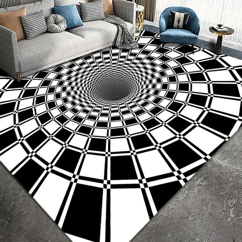 3D Vortex Illusion Carpet Entrance Door Floor Mat Abstract Geometric Optical Doormat Non-slip Floor Mat Living Room Decor Rug