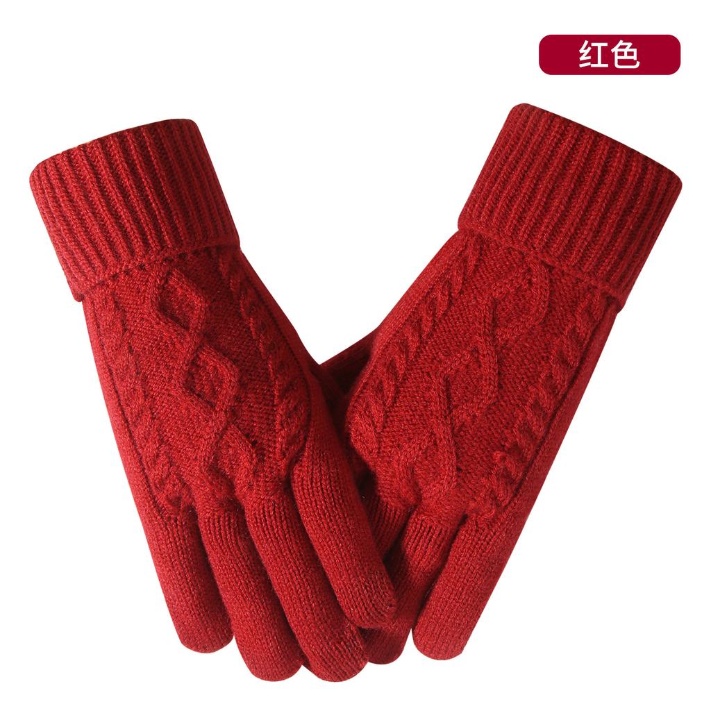 Warm knitted gloves women's winter cycling office simple cold-proof double-layer touch screen gloves