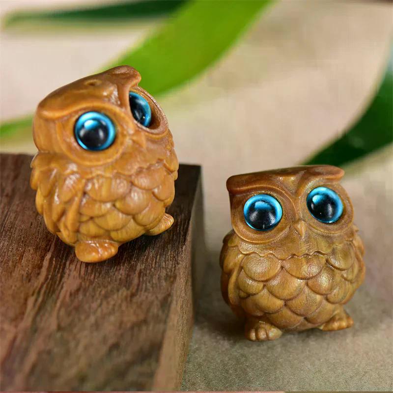 Mini Wood Carving Owl, Green Sandalwood Ornaments, Lovely Creative DIY Pendant, Table Decoration, Children's Commemorative Gifts