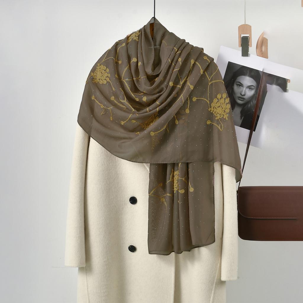 Fashion Embroidery Cotton Hijab Scarf For Women Muslim Shawls With Rhinestones Islamic Headscarf Wraps Foulard Solid Head Wraps