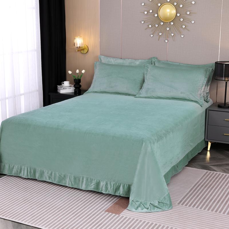 Solid Color Milk Velvet Bed Sheet Winter Warm Thick Flannel Flat Bedsheet Sets Double Size Soft Plush Bedspread No Pillowcases