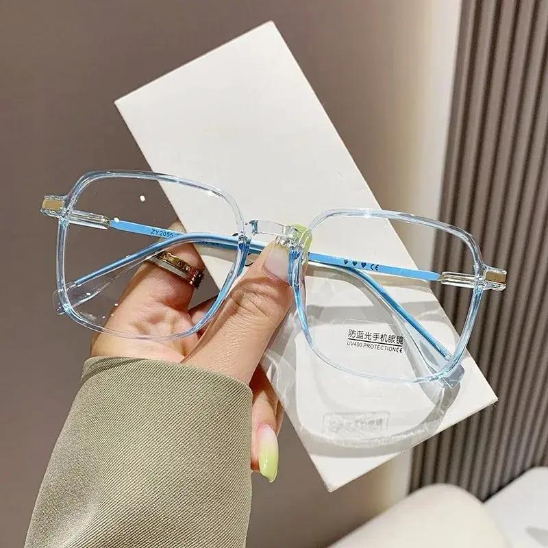 Women Plain Blue Light Blocking Big Frame Glasses Metal Transparent Frame Eyeglasses for Woman Men Lentes Ópticos Con Receta