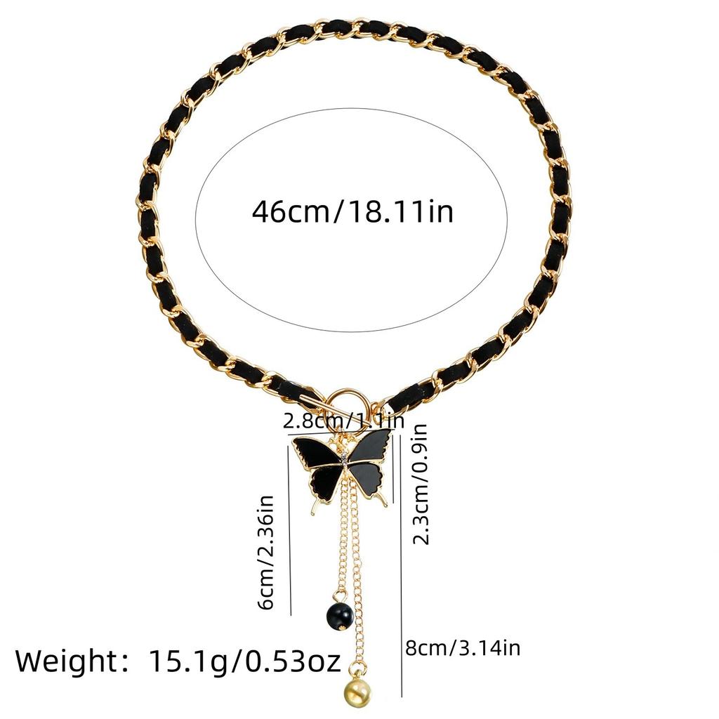 Cold Wind Black Butterfly Love Wrapped Flannel Collarbone Chain Fringed Necklace Lady