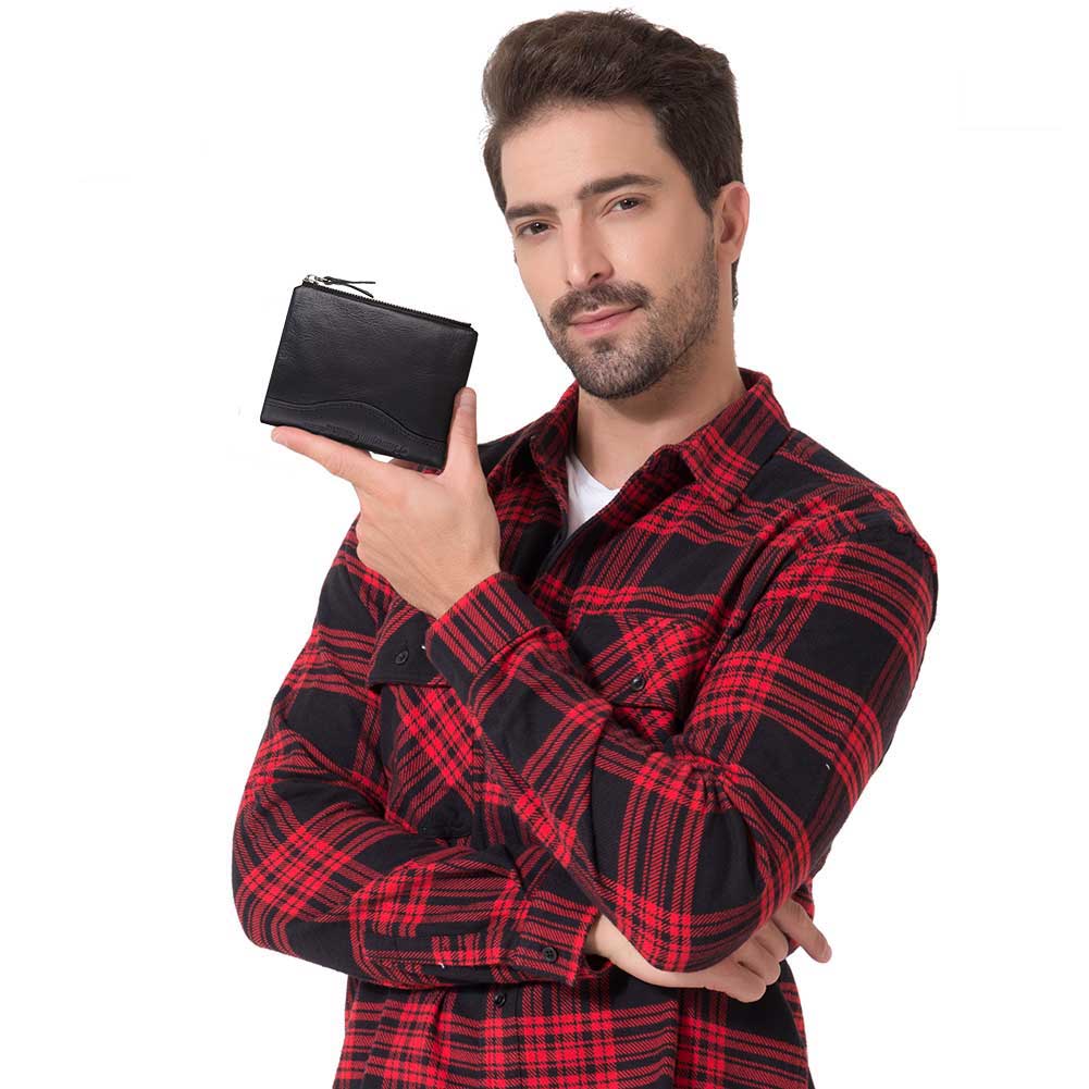 Humerpaul Herren-Geldbörse, RFID-Schutz, Anti-Diebstahl-Scan, männliches Leder, Biflod, kurze Geldbörse, Reißverschluss, Münzfach, lässige Geldtasche, BP-BP812-Schwarz