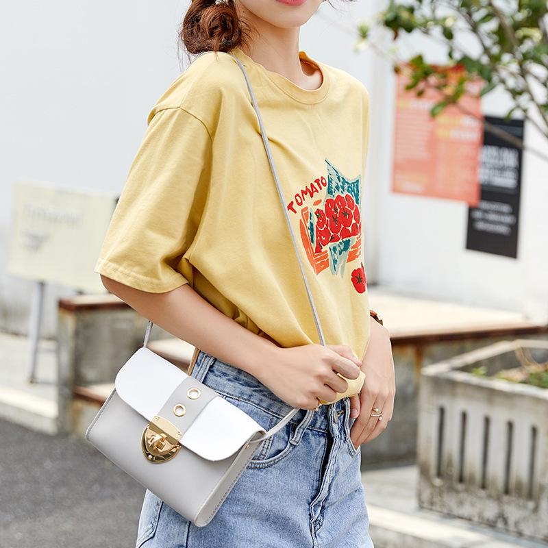 Kleine Tasche neue lässige kleine quadratische Tasche Kontrastfarbe Handy-Tasche personalisiertes Schloss Damentasche Umhängetasche Schräg-Umhängetasche