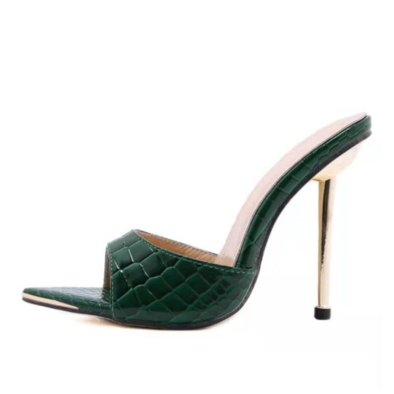 Fashion Glamorous Crocodile Texture High Heel Sandals - Chic Slip-On Stilettos with Pointy Peep Toe for Fashion-Forward Parties Banquets