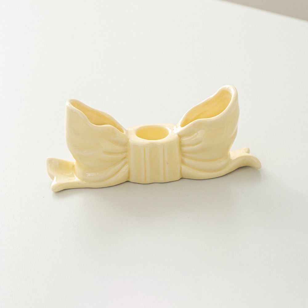 Romantic Ceramic Bow Candle Holder Elegant Bowknot Shape Candlestick Durable Candle Stands  Party