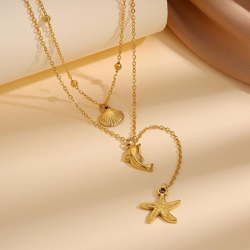 Высококачественное двухслойное титановое стальное ожерелье со звездой и ракушкой для женщин
