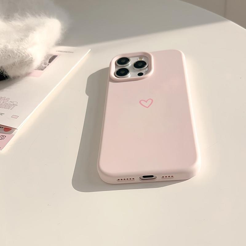 Korean Style Minimalist Pink Heart Phone Case For iPhone 11 12 13 14 15 16 17 Pro Max 16 Plus Shockproof Soft Silicone Cover