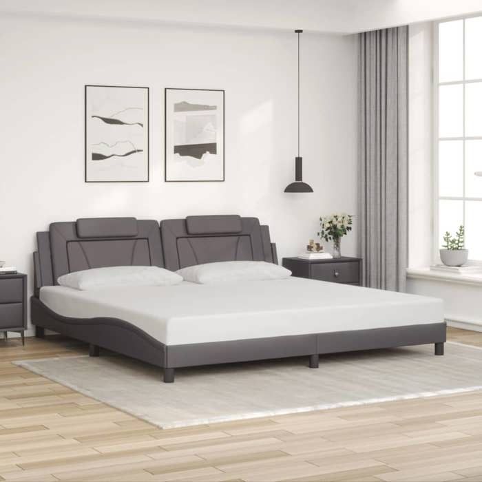 VidaXL Bed Frames Viana Without Mattress, Upholstered Bed with Cushion, Double Bed, Adult Bedroom Bed, Modern, Grey 200x200 Cm 3208120