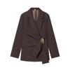 Completo Elegante da Donna Due Pezzi con Blazer a Risvolto Cinturato e Pantaloni a Gamba Larga