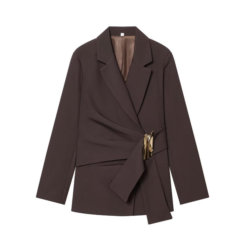 Completo Elegante da Donna Due Pezzi con Blazer a Risvolto Cinturato e Pantaloni a Gamba Larga