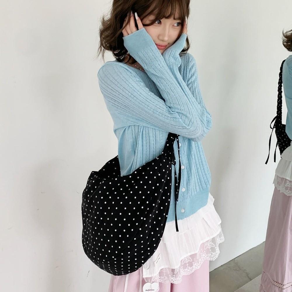Korean Style Polka Dot Nylon Crossbody Bag Adjustable Canvas Dumpling Bag Shopping