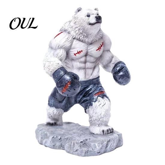 Resin Animal Figurine Boxing Bear Figurine, Muscle Statue for Desk Decor, Brown Decor White Sculpture Office and Home Display Shape