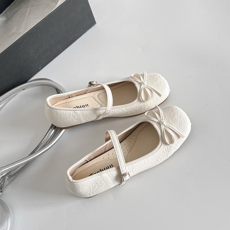 Inner height increase single shoes women's 2025 spring new Korean version grandma shoes elastic band word with bow Mary Jane shoes