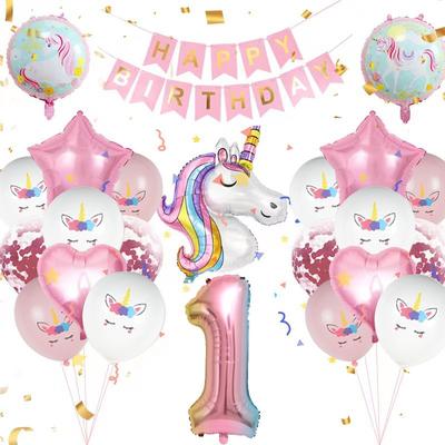 Unicorn-themed Digital Balloon Set for Children's First Birthday Scene Decoration. Unicorn Cartoon Balloon Set