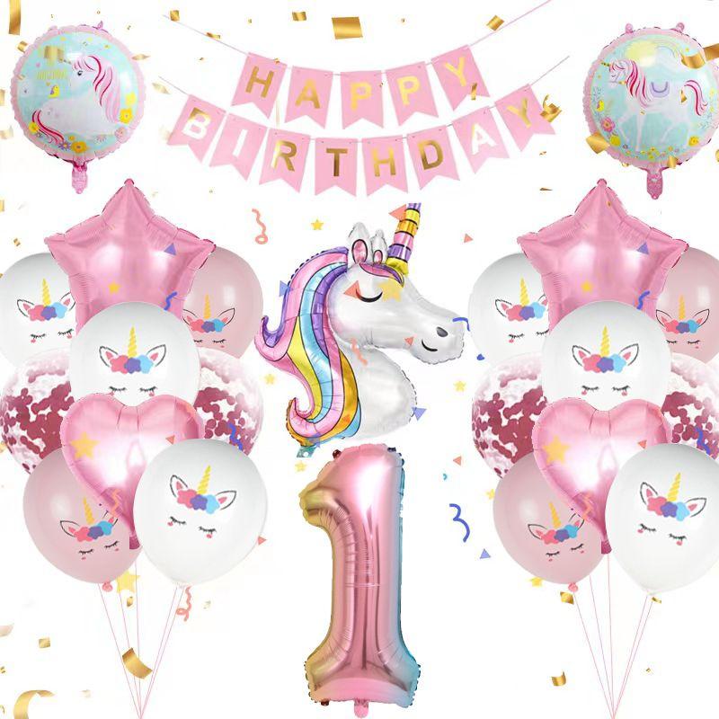 

Цифровой набор воздушных шаров на тему единорога для украшения сцены на первый день рождения ребенка. Набор воздушных шаров с мультяшными единорогами Unicorn Digital Set 1