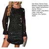 Women's Sexy Sheer Mesh Long Sleeve Mini Dress Sparkly Crew Neck A Line Dress Party Club Night Outfit