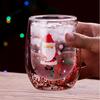 4pcs Santa Cartoon Double-Wall Insulated High Borosilicate Glass Set, Reusable Christmas Holiday Gift for Family and Friends