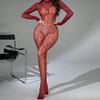 Long Sleeve Transparent Hollow Sexy Underwear Burgundy Mesh Women's Stockings Tights