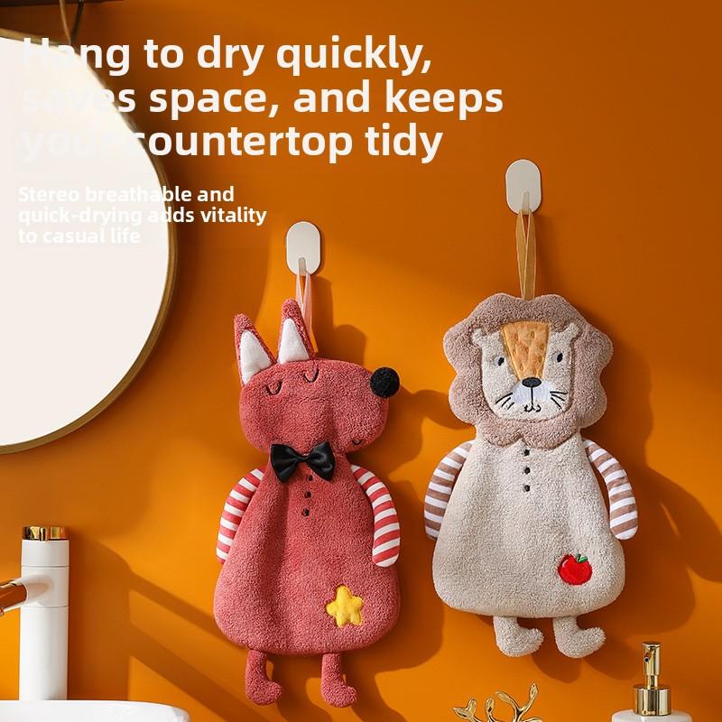 Adorable Animal-Shaped Hand Towels for Kids-Thick Coral Fleece,Hanging Design,Super Absorbent & Quick-Drying,Soft Skin-Friendly