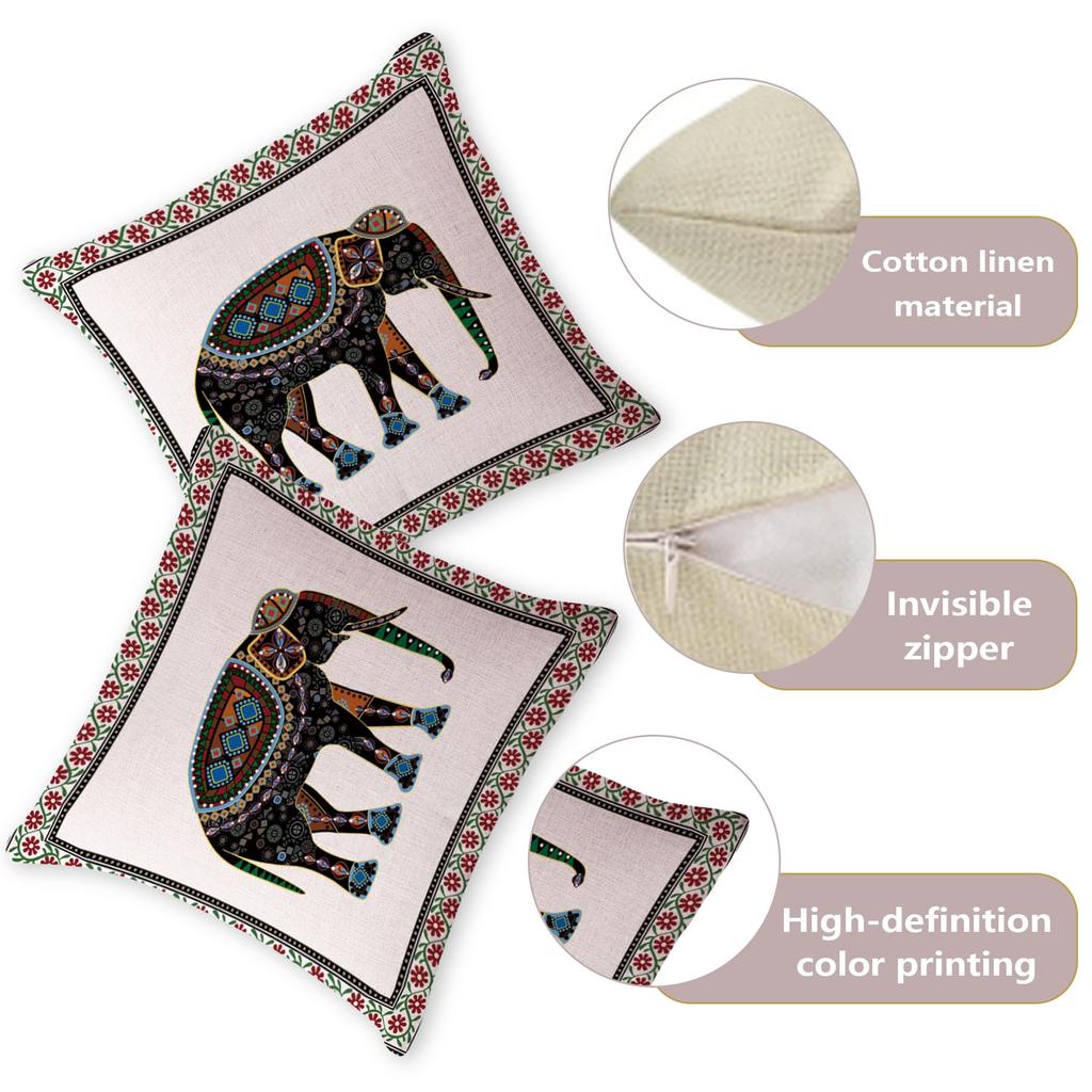 Indian Ethnic Elephant Pillow Cover Tribal Geometric Print Boho Elephant Cushion Case For Sofa Bed Couch Bohemian Home Decor