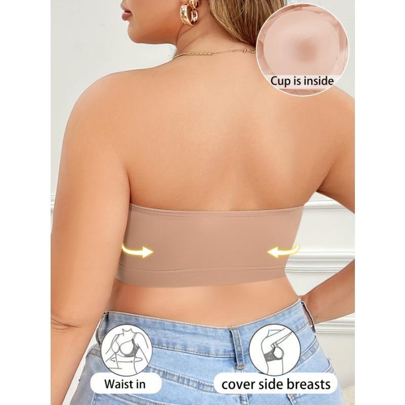 Solid Simple Strapless Side Buckle Bandeau Plus Size Thin Wireless Seamless Bra