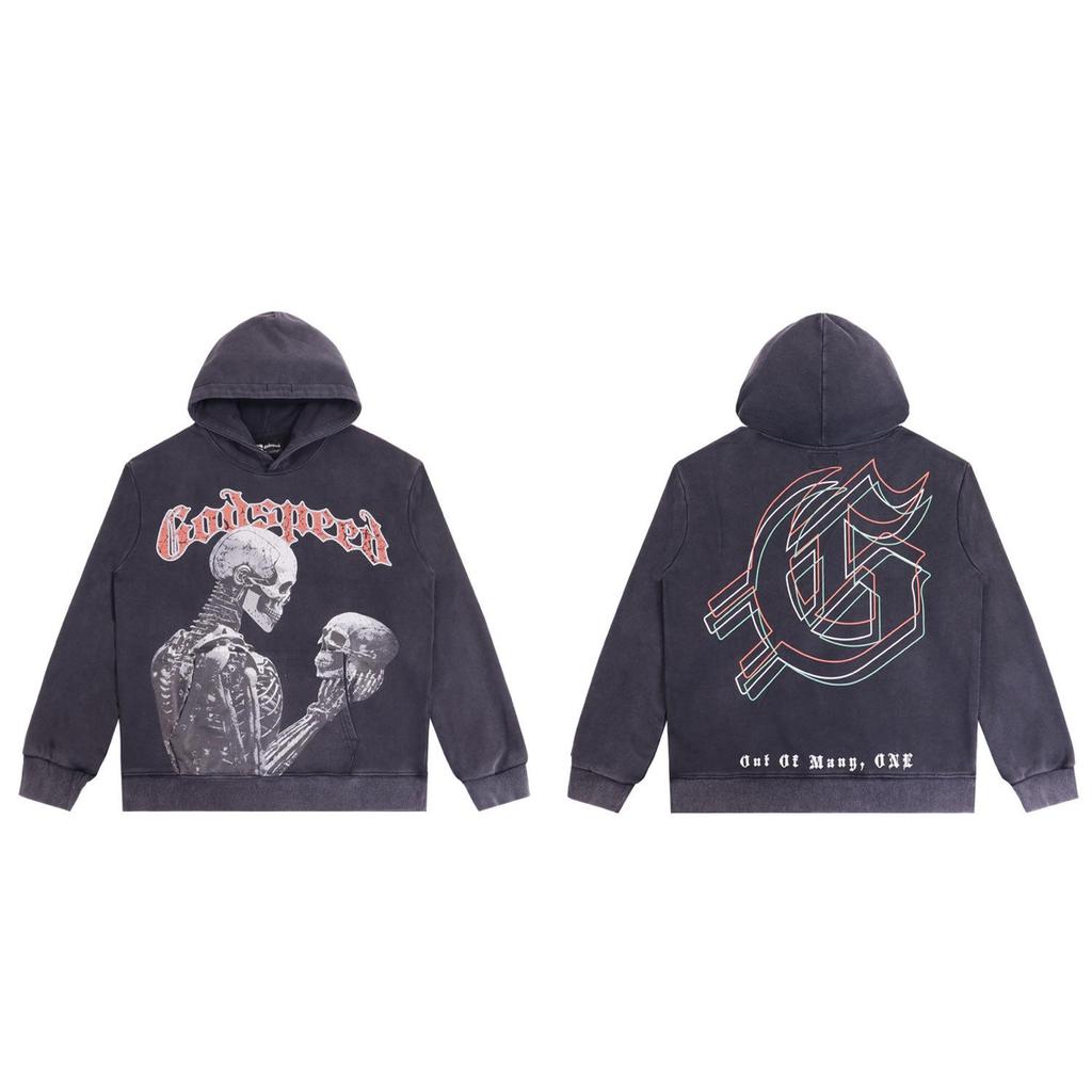American Trendy GD Rock Retro Distressed Hoodie - Autumn/Winter Fashion