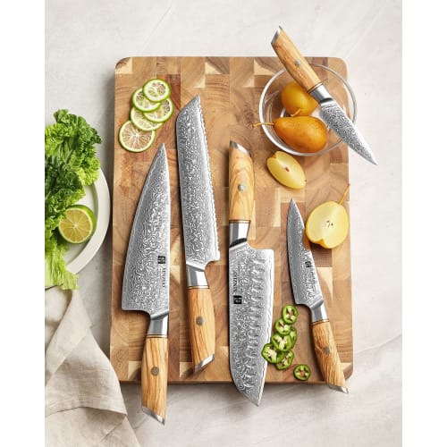 XINZUO 73-Layer Damascus Steel 5-Piece Chef Knife Set, Hand-Forged Sharp Kitchen Knife Set with Powdered Steel Core, Chef Santoku Bread Utility Paring