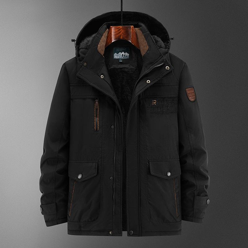 

Мужская стеганая куртка средней длины зимняя плюс бархатная утолщенная теплая и холодостойкая большого размера стеганая куртка ветрозащитная и водонепроницаемая куртка стеганая куртка XL чёрный