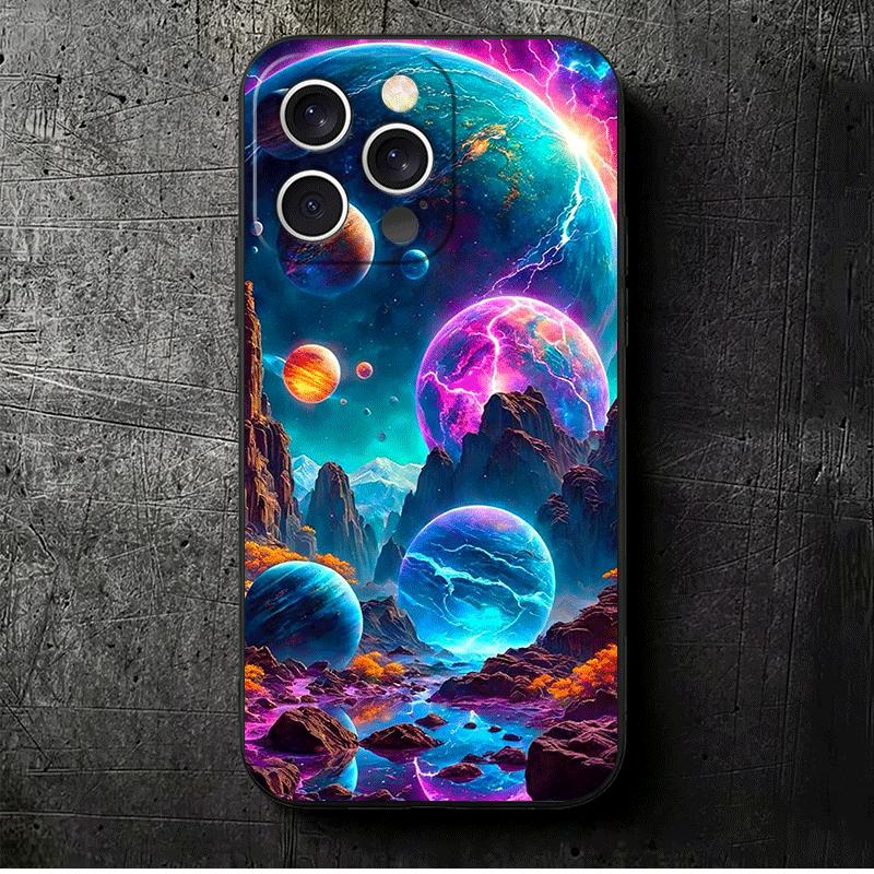 

Earth Stars Space Universe Soft Phone Case for iPhone 16 16E 17 Air 15 Pro Max 14 Plus 13 Mini 11 12 7 Black Cover Back Shell iPhone 16 Plus