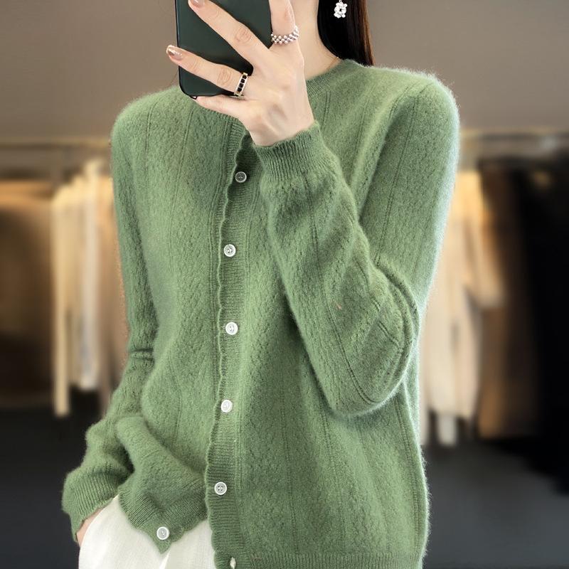 Nuovo Maglione Lavorato a Maglia Slimming Spiga di Grano alla Moda Autunnale e Invernale da Donna, Cardigan a Maniche Lunghe con Scollo Rotondo