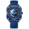 Earth Watch for Men Rotating Earth Dial New Concept Creative Blue Planet Non Mechanical Pointer Silicone Tape Men Watch