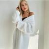 White Mink Fleece Cardigan Sweater Long Loose Lazy Wind Knitted Sweater Jacket Women's Spring and Autumn Solid Color Outer Coat