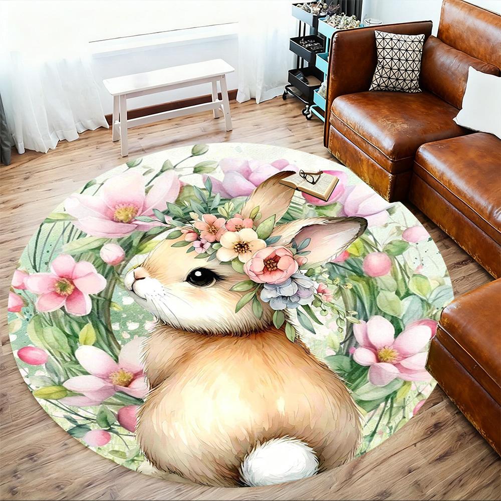 1pc Rabbit Flower Round Chair Mat Office Area Rug - Non-Slip, Floor Mat for Office, Bedroom, Ideal Home Decor Gift C0112081